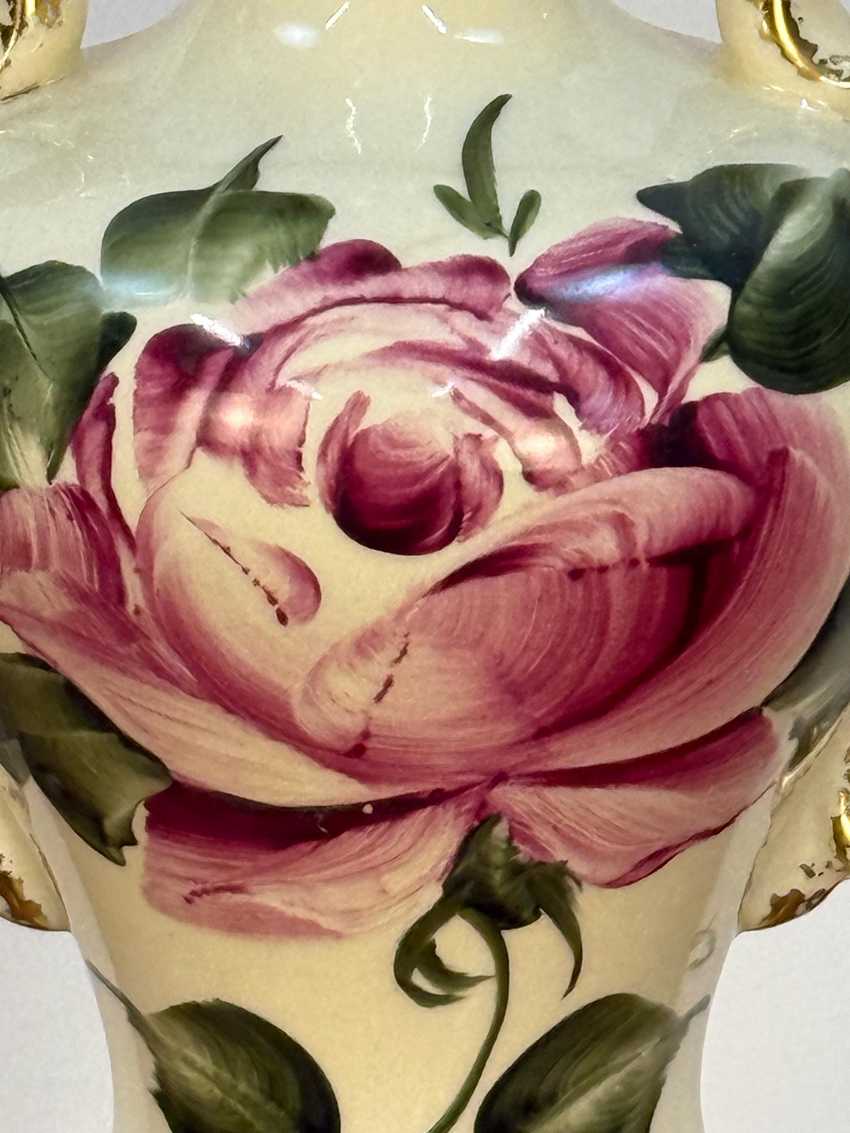 Antique Hand Painted Rose Ceramic Lamp