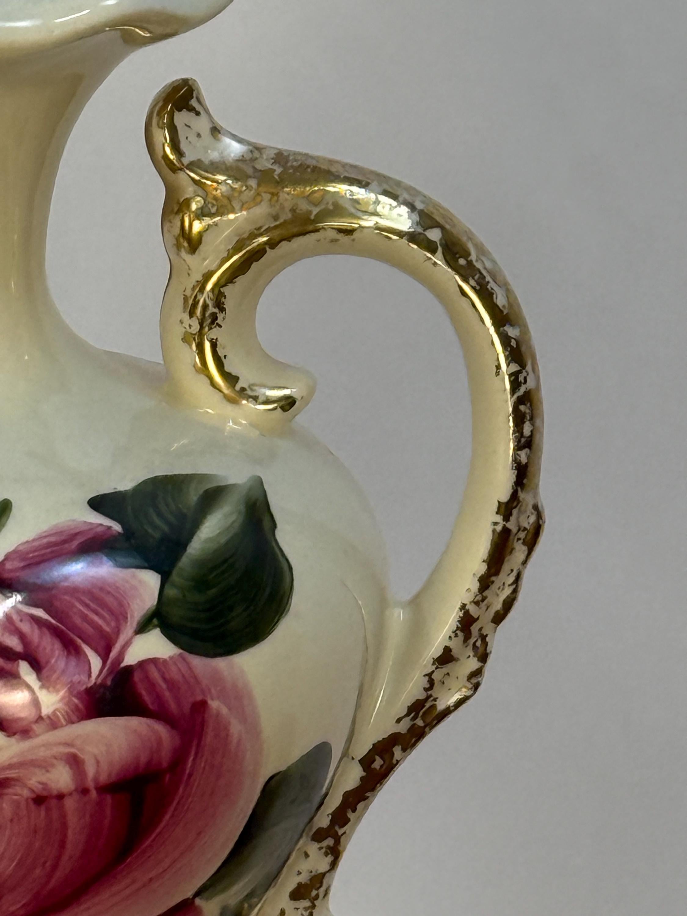 Antique Hand Painted Rose Ceramic Lamp