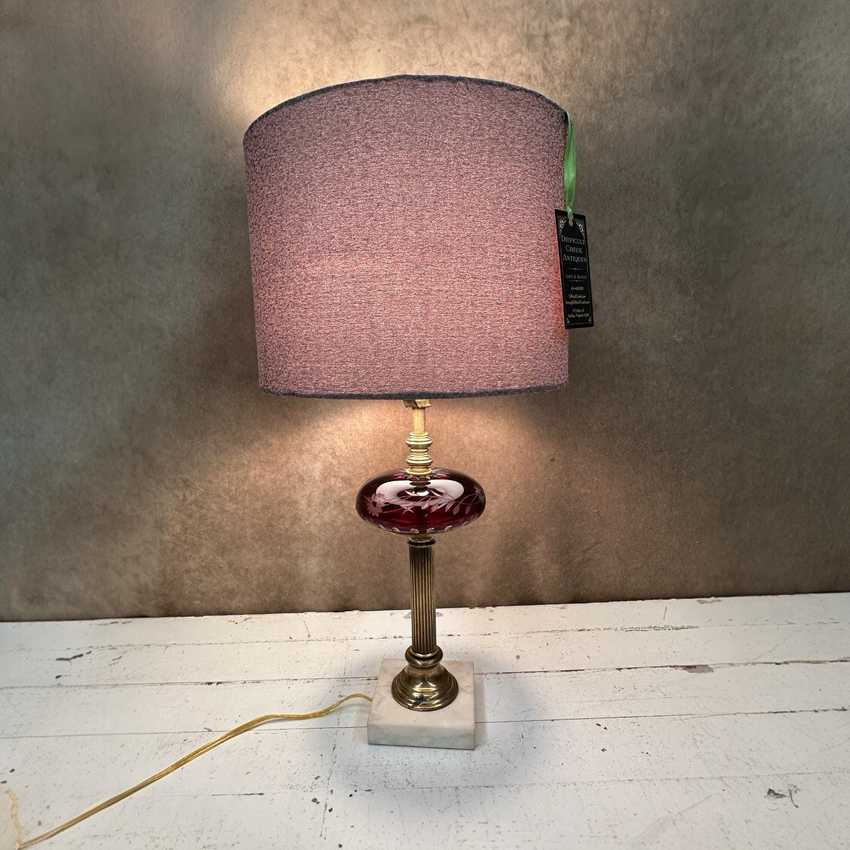 Ruby Cut to Clear Glass and Brass Lamp