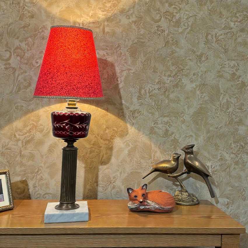 Vintage Cranberry Glass Lamp with Marble Base