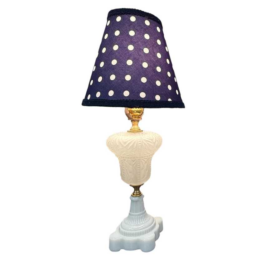 Vintage Frosted Glass Lamp with Milk Glass Base