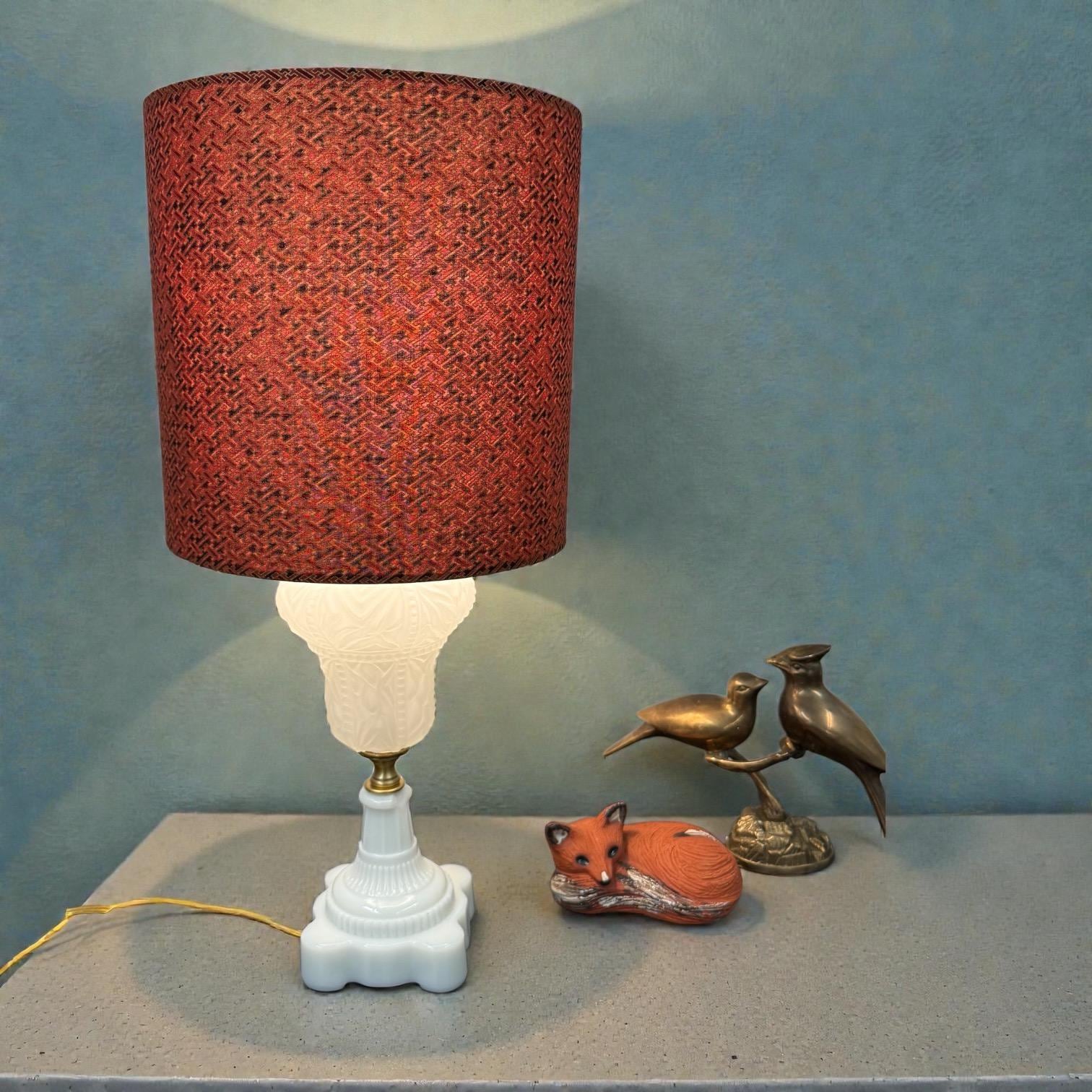 Vintage Frosted Glass Lamp with Milk Glass Base