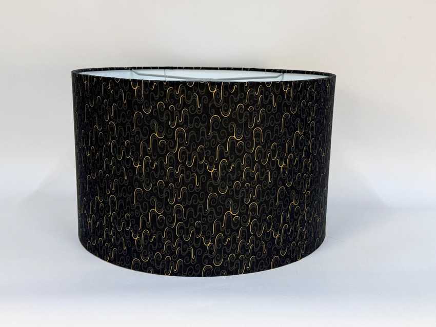 Black with Gold Metallic Accent Pattern Drum Lampshade - Available in 6, 8, 10, 12, 14, and 16 inch Sizes
