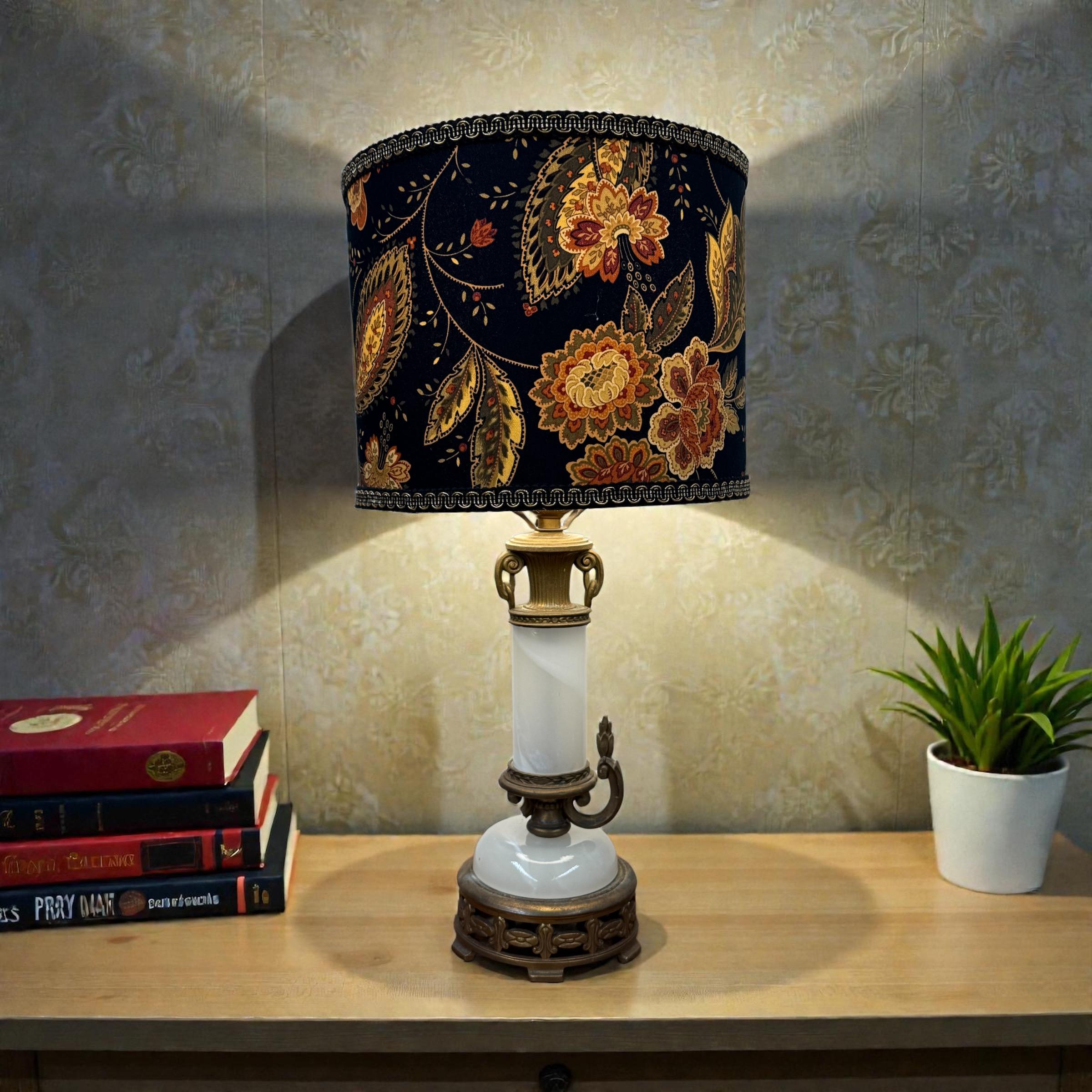 Vintage White Slag Glass Lamp