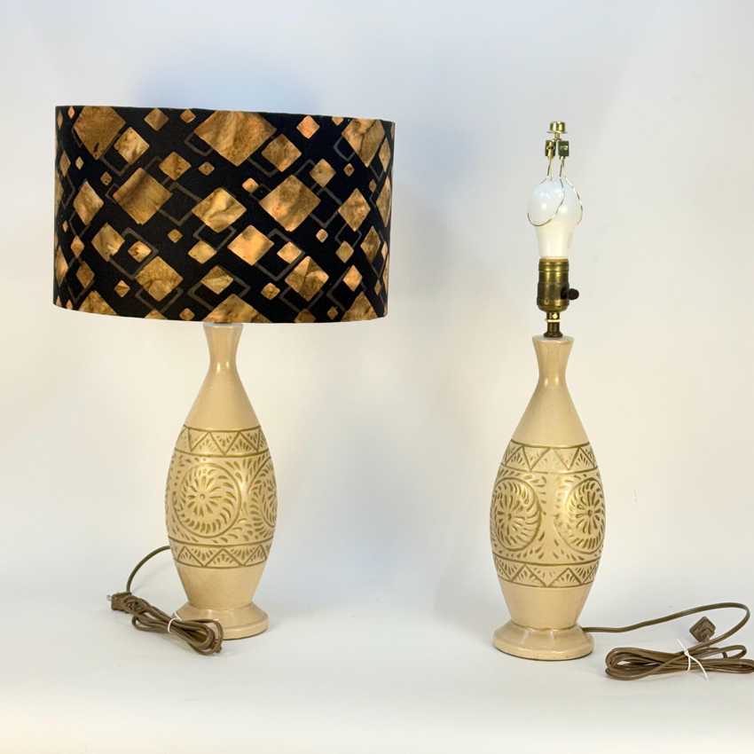 Pair of MCM Lamps, Beige with Gold