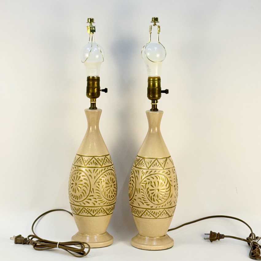 Pair of MCM Lamps, Beige with Gold
