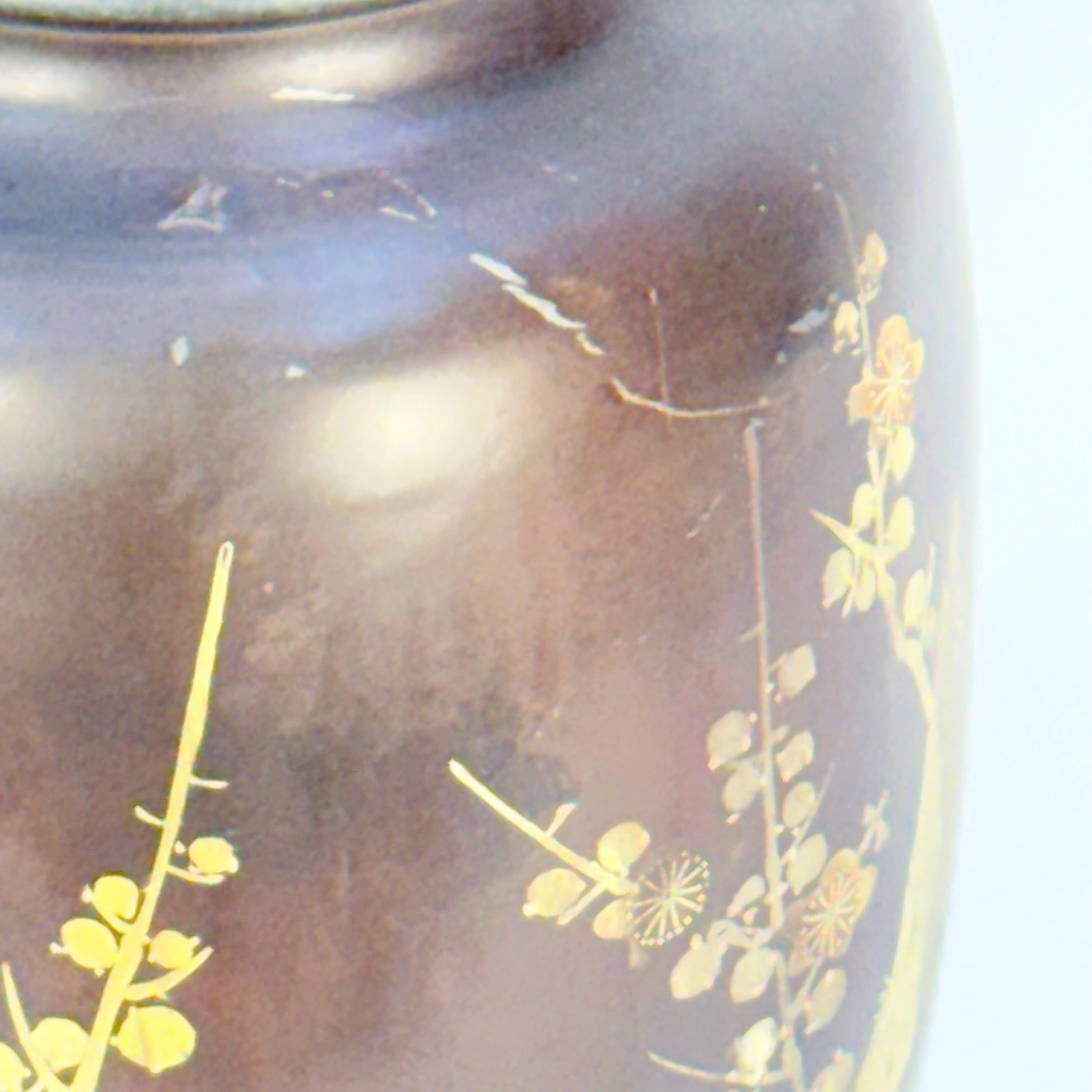 Brown Asian Lamp with Metallic Cherry Blossoms