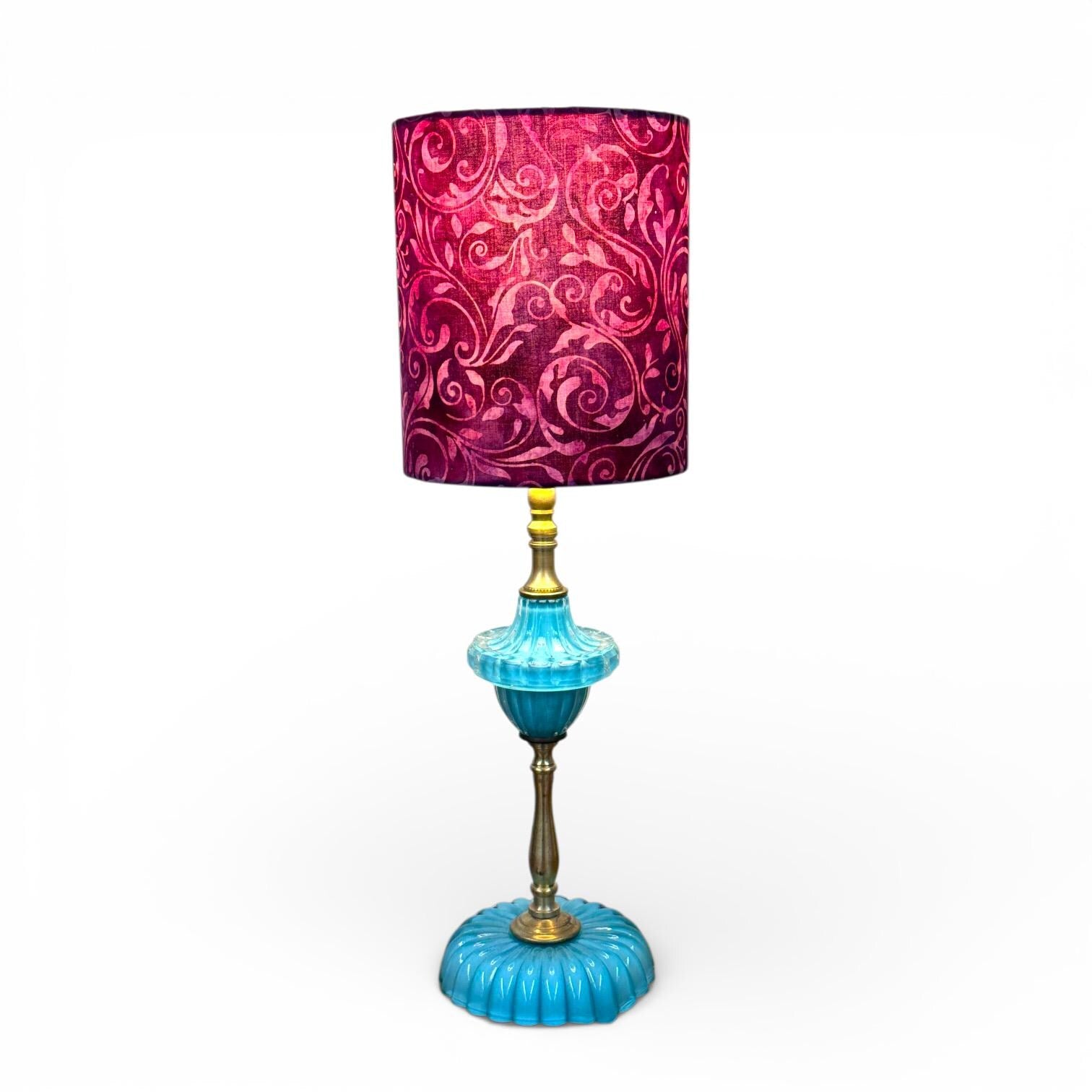 Small Painted Turquoise Blue Glass Lamp