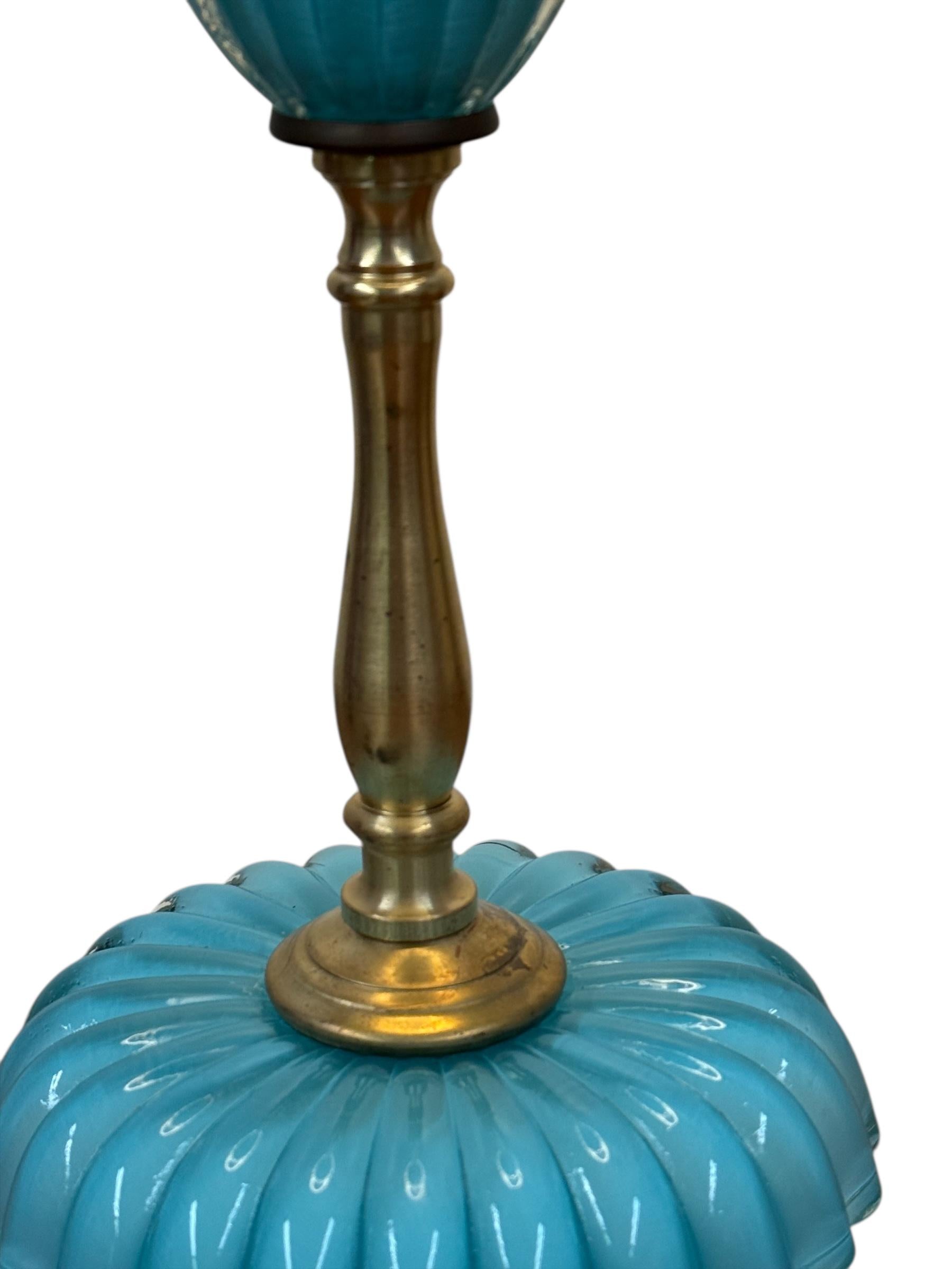 Small Painted Turquoise Blue Glass Lamp