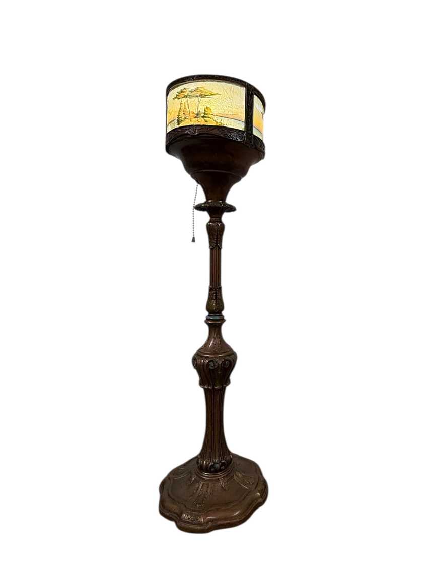 1920s Reverse Painted Working Tall Table Lamp, Vintage Antique Vintage Lighting, Art Deco Decorative Table Lamp