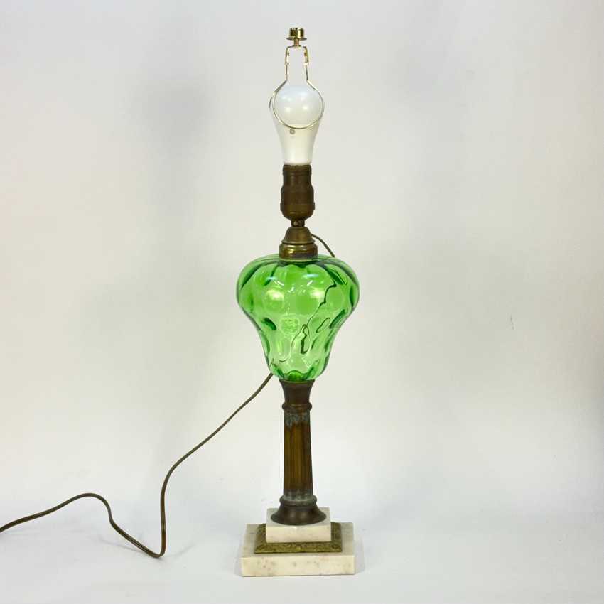 Vintage Green Thumbprint and Brass Lamp