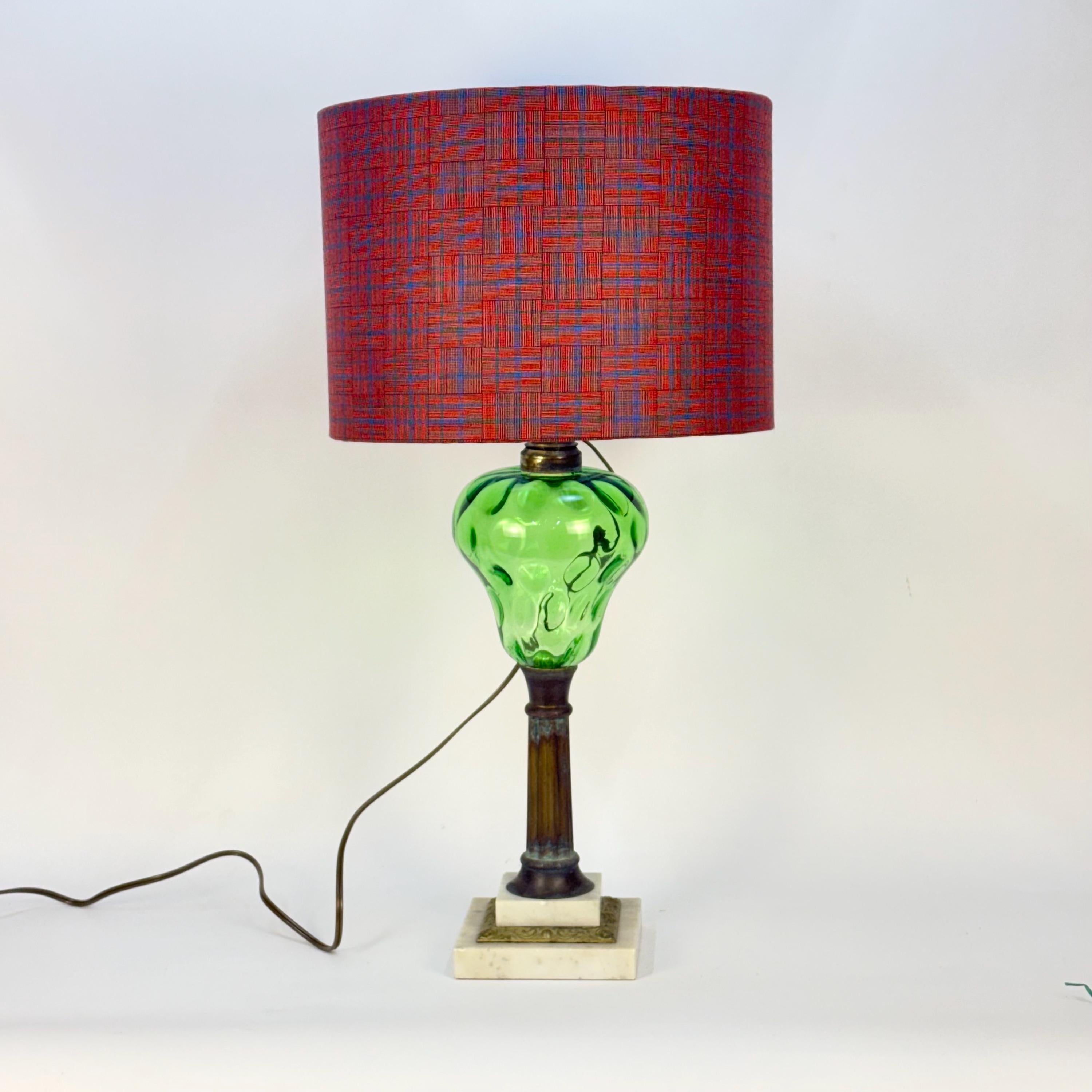 Vintage Green Thumbprint and Brass Lamp