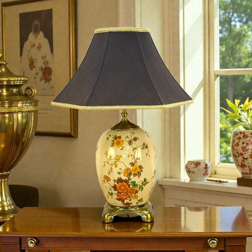 1970's Asian Style Ceramic Lamp in Oranges and Yellows