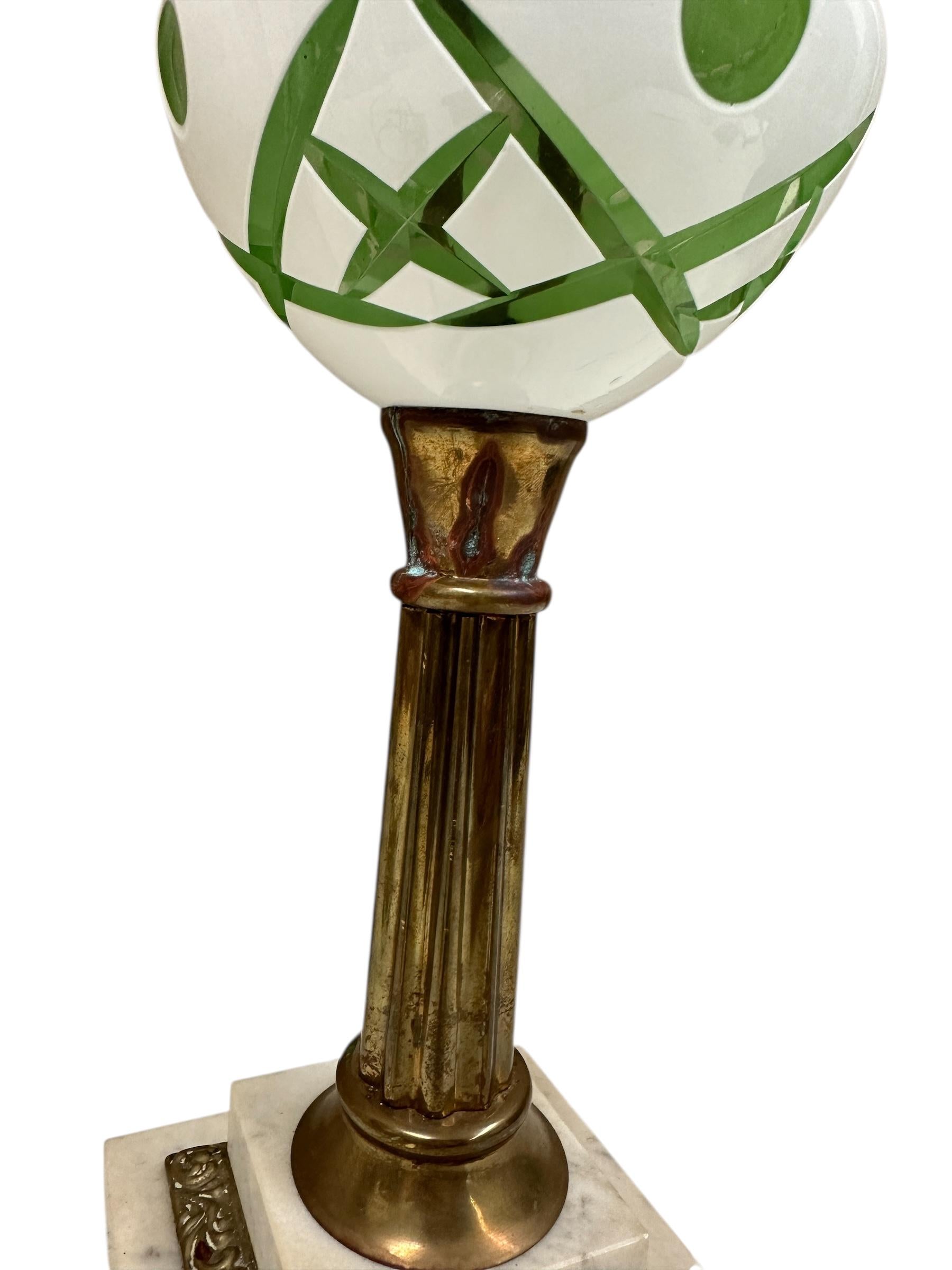 Bohemian Czech Emerald and White Cut Glass Lamp