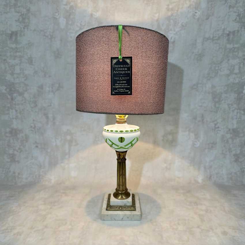 Bohemian Czech Emerald and White Cut Glass Lamp
