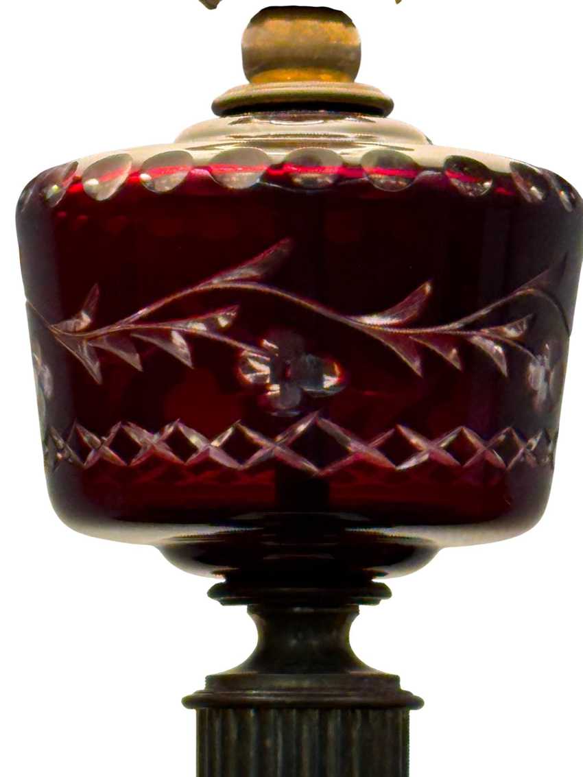 Vintage Cranberry Glass Lamp with Marble Base