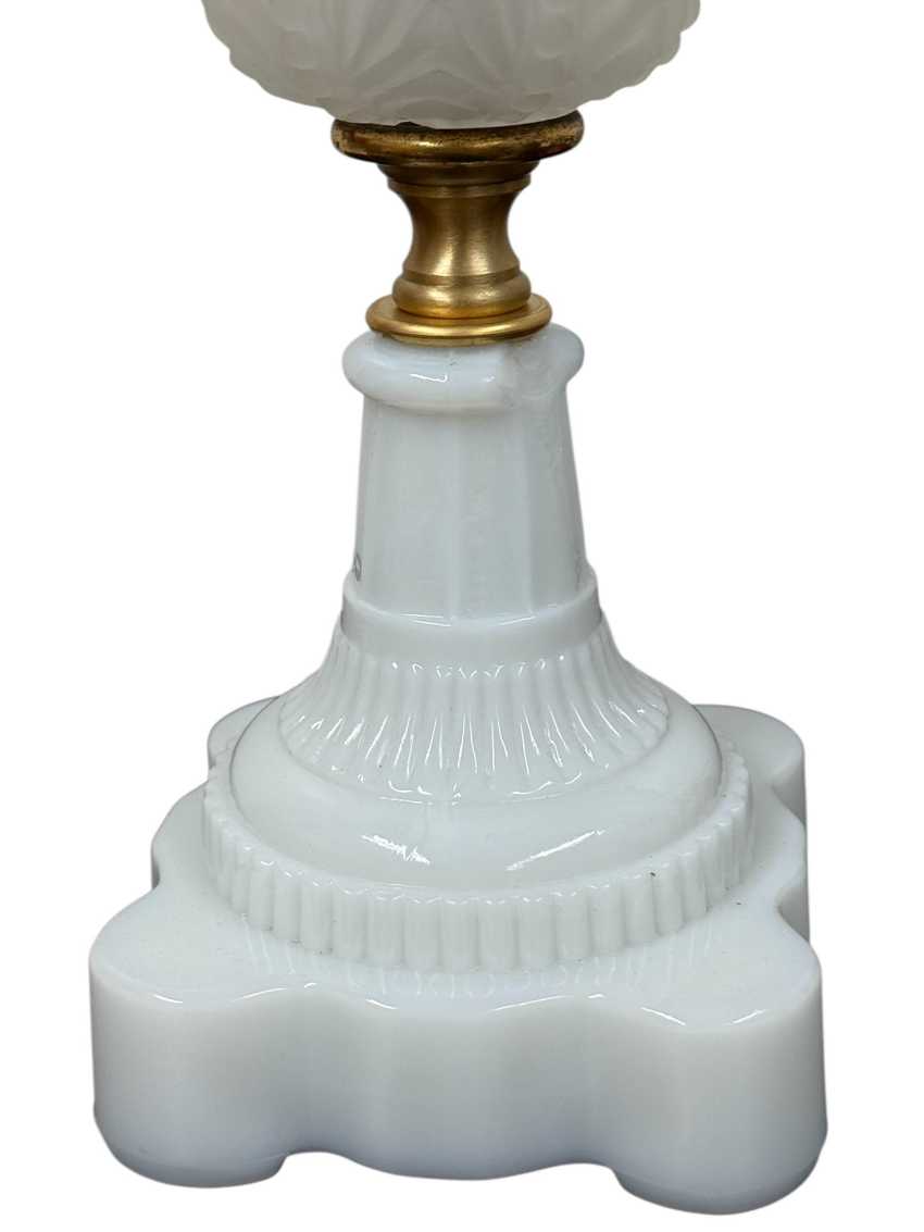 Vintage Frosted Glass Lamp with Milk Glass Base