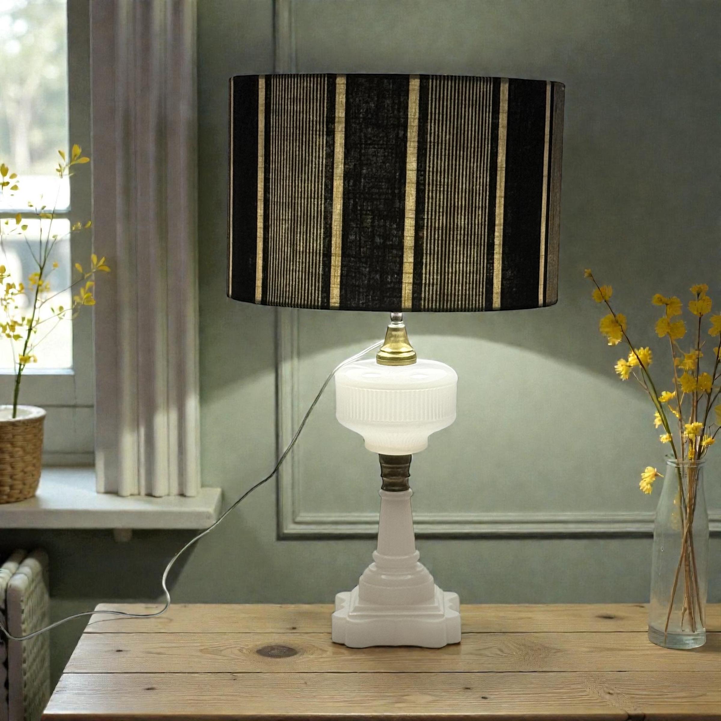 Black and Beige Striped 14 inch Drum Shade