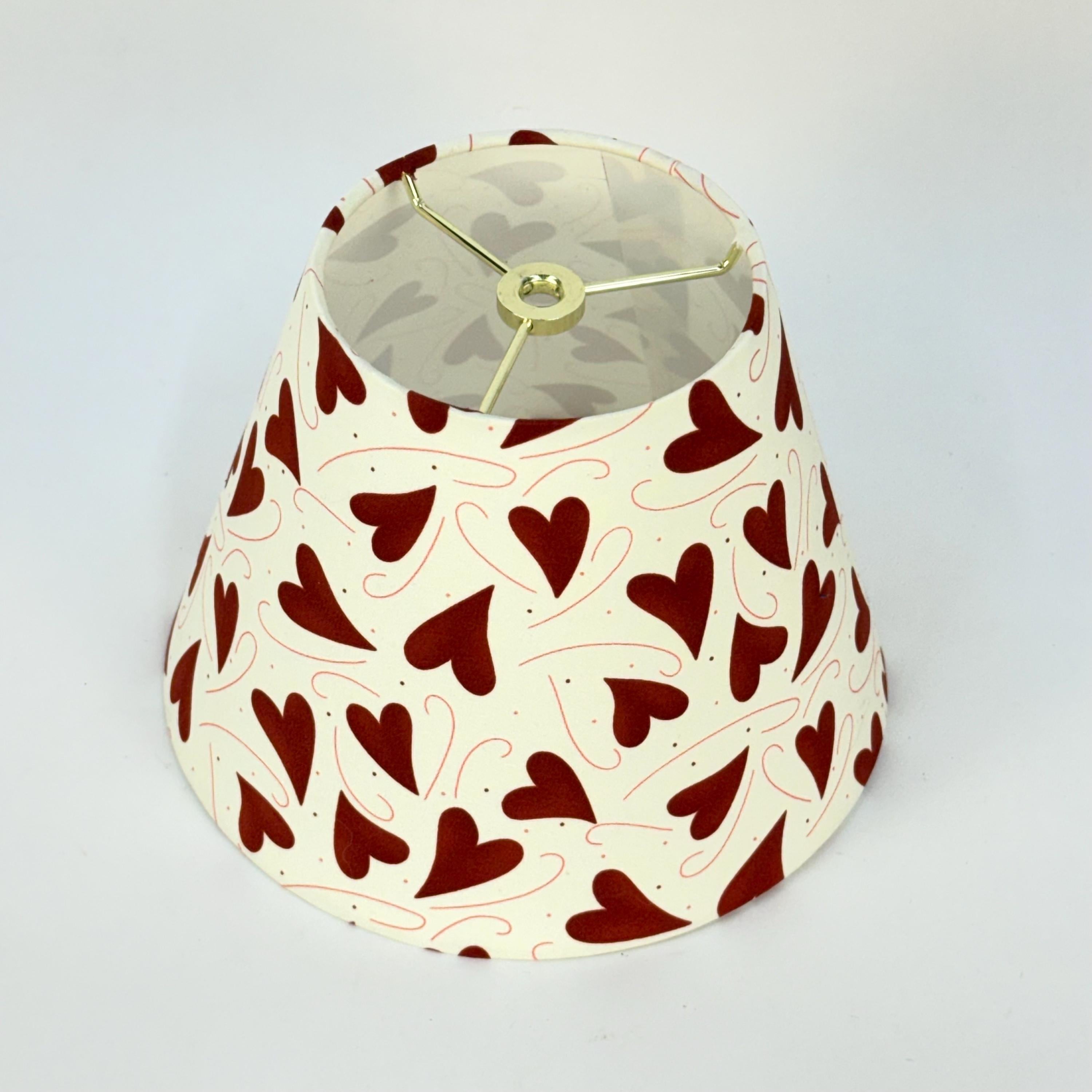 9 inch Cone Lamp Shade Covered in Red Hearts