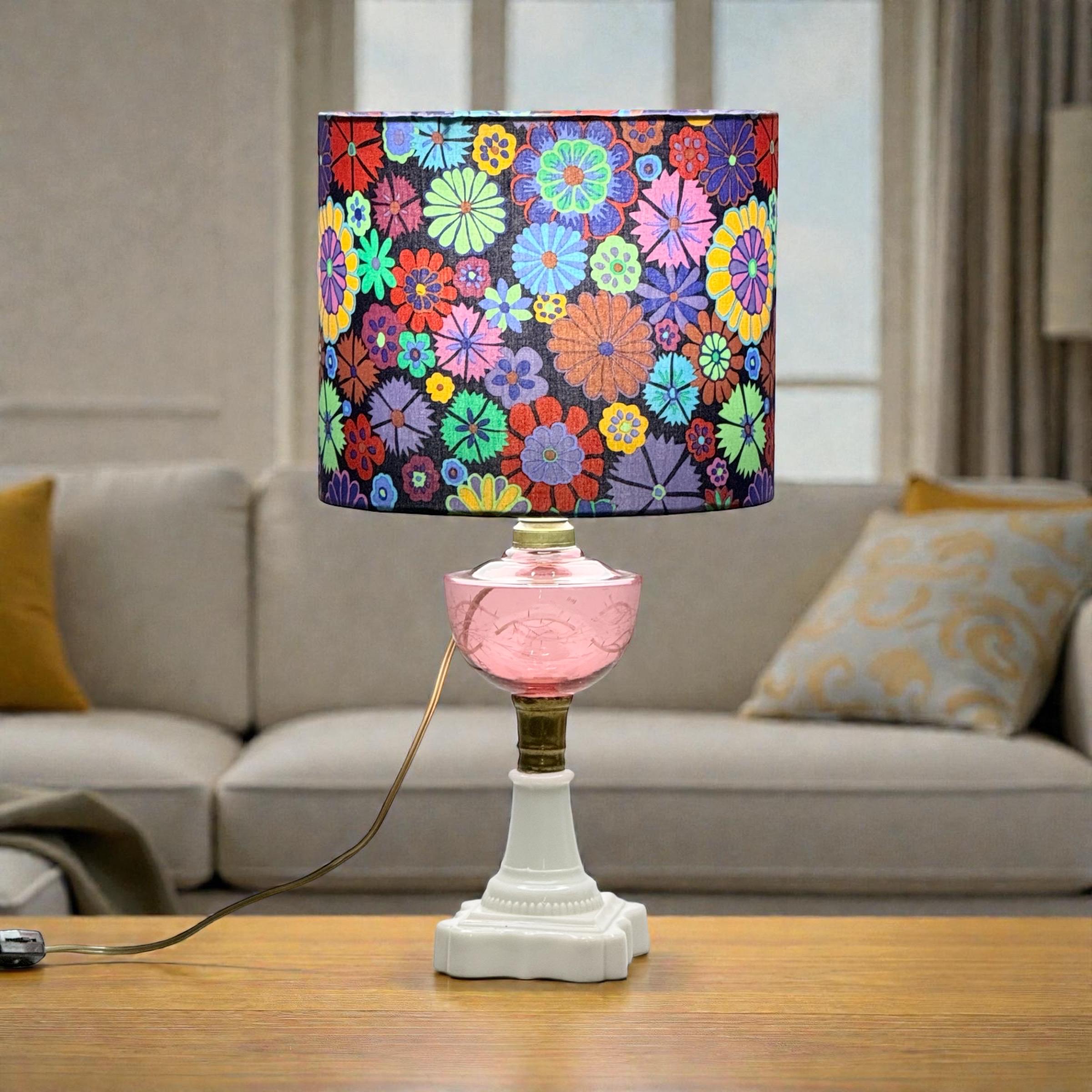 Kaffe Fassett Folk Flowers Drum Lamp Shade - Available in 6, 8, and 10 inch Sizes