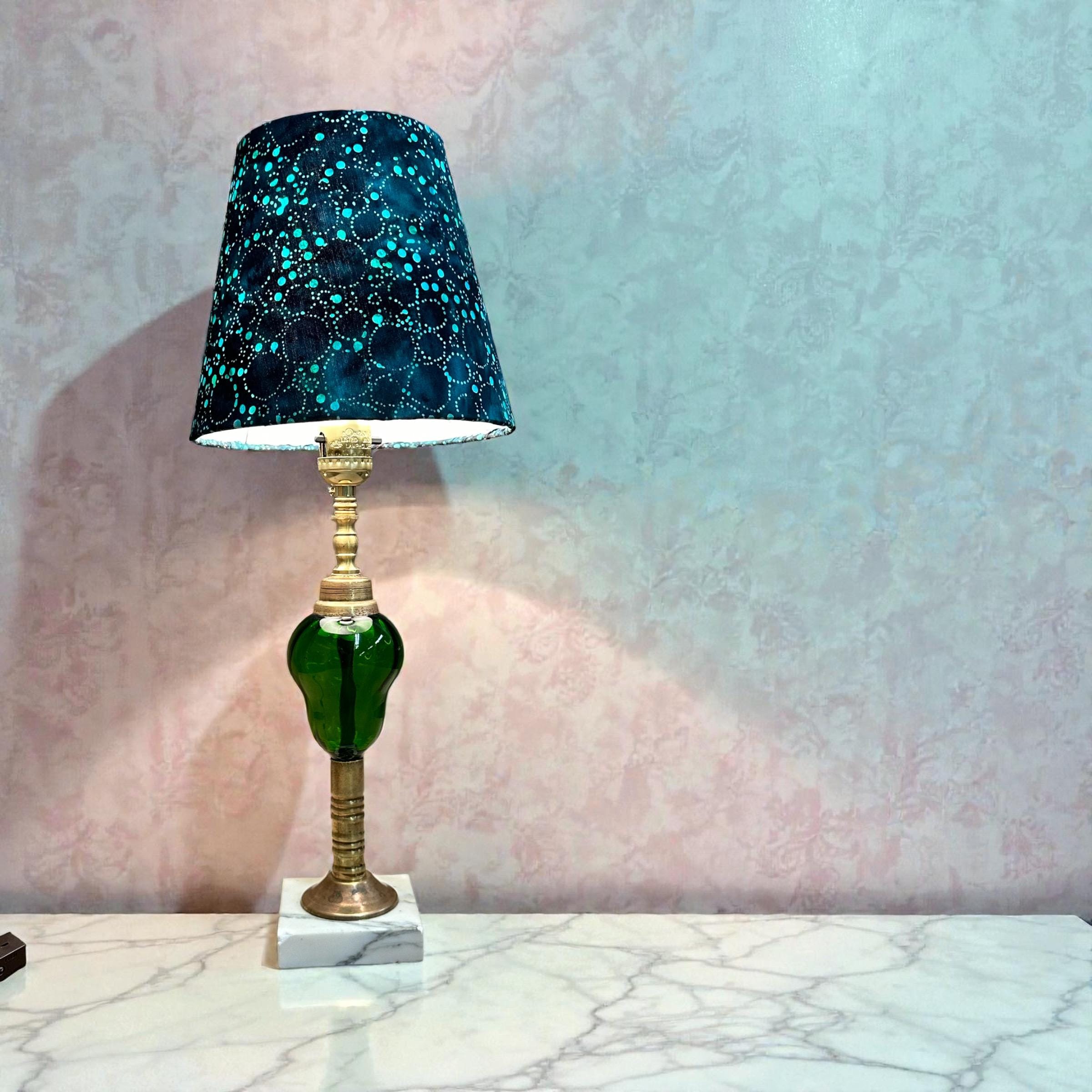 Vintage Green Glass Brass Lamp, Tabletop Vintage Lighting, Mid Century Retro Vintage Green Lamp