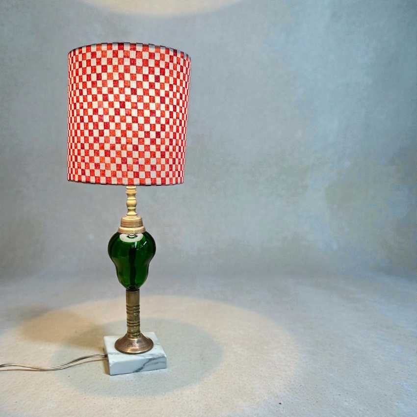 Vintage Green Glass Brass Lamp, Tabletop Vintage Lighting, Mid Century Retro Vintage Green Lamp