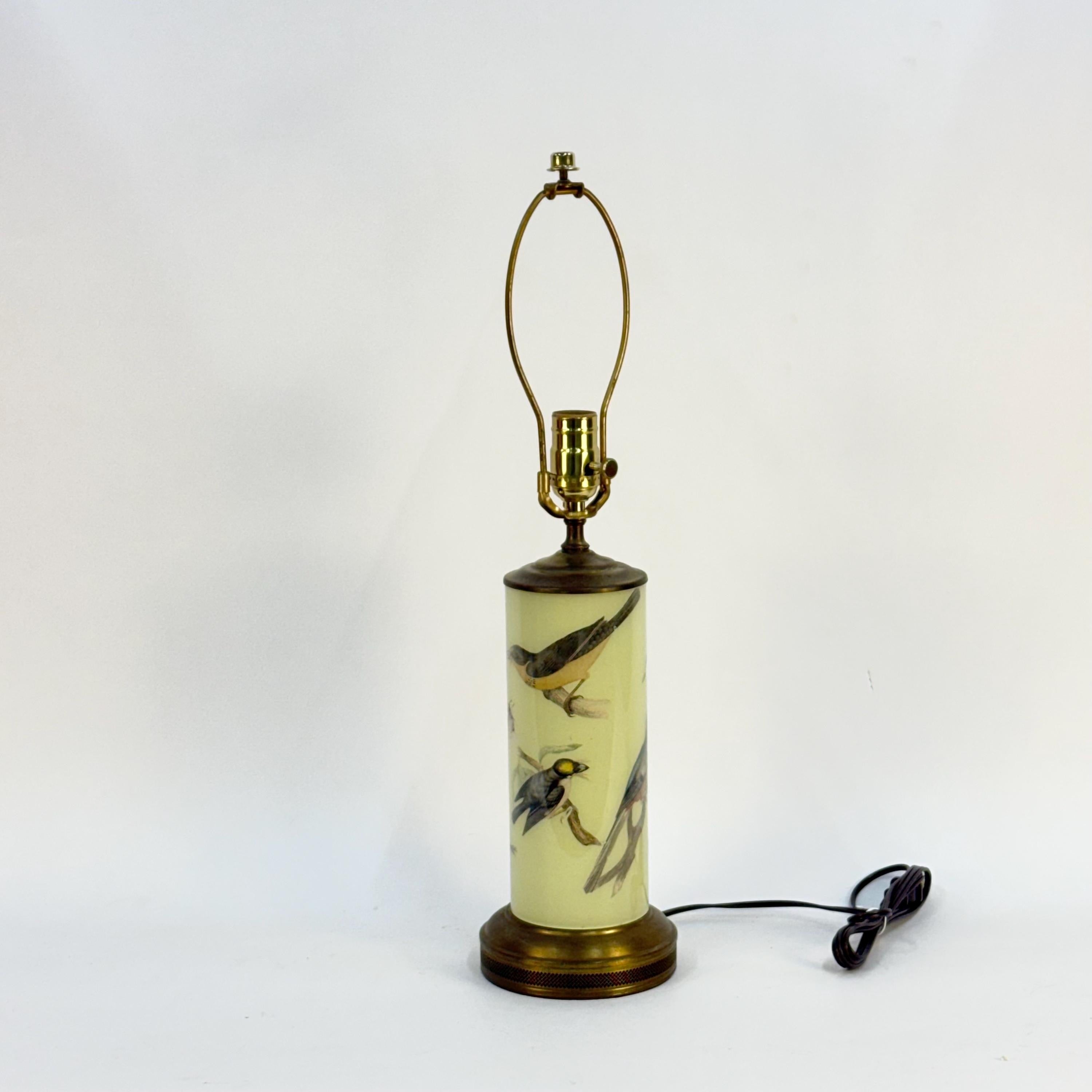 Reverse Handmade Decoupage Bird Lamp, Artisan Small Decoupage Lamp, Vintage Nature Bird Light