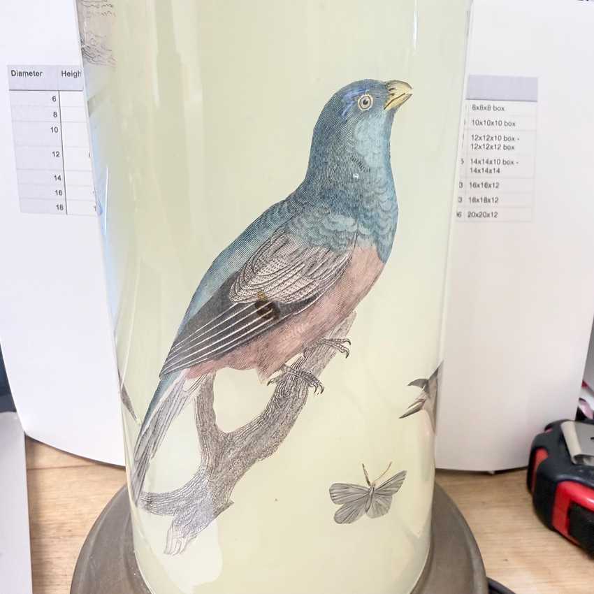 Reverse Handmade Decoupage Bird Lamp, Artisan Small Decoupage Lamp, Vintage Nature Bird Light
