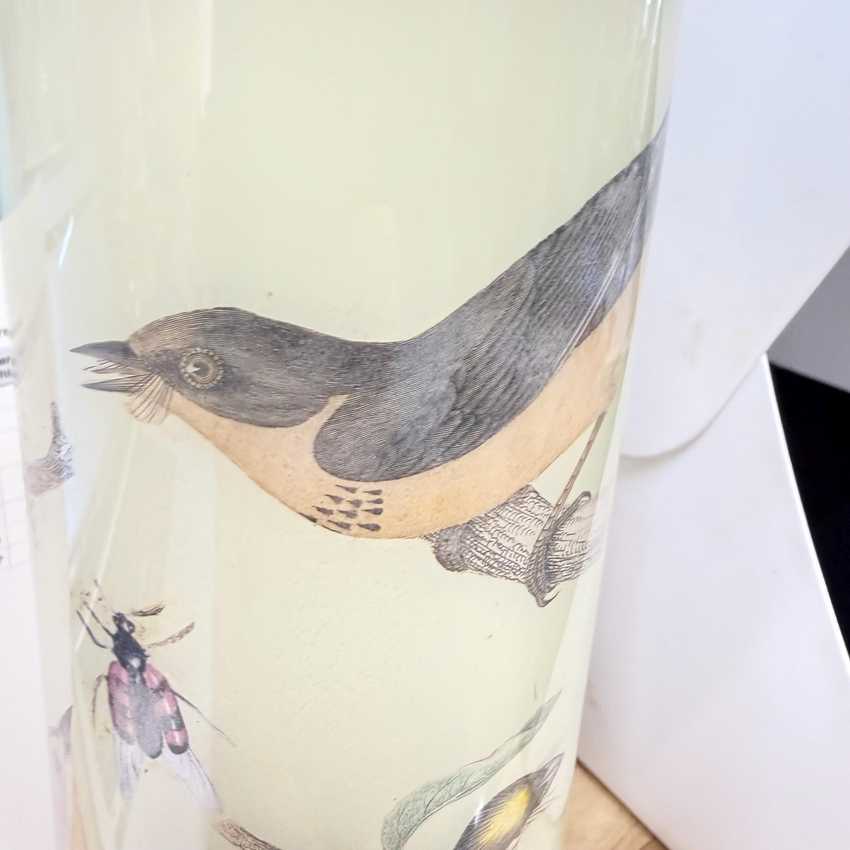 Reverse Handmade Decoupage Bird Lamp, Artisan Small Decoupage Lamp, Vintage Nature Bird Light