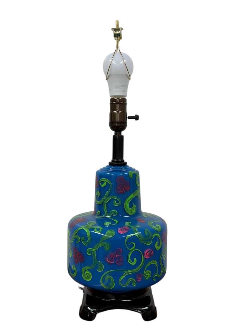 Hand Painted MCM Glass Lamp
