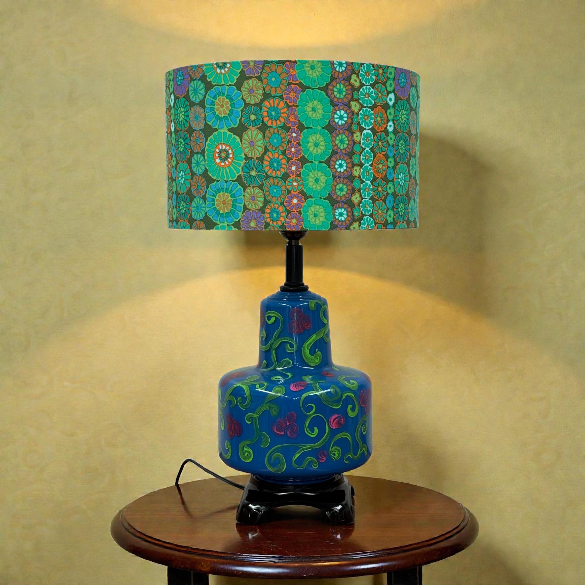 Hand Painted MCM Glass Lamp