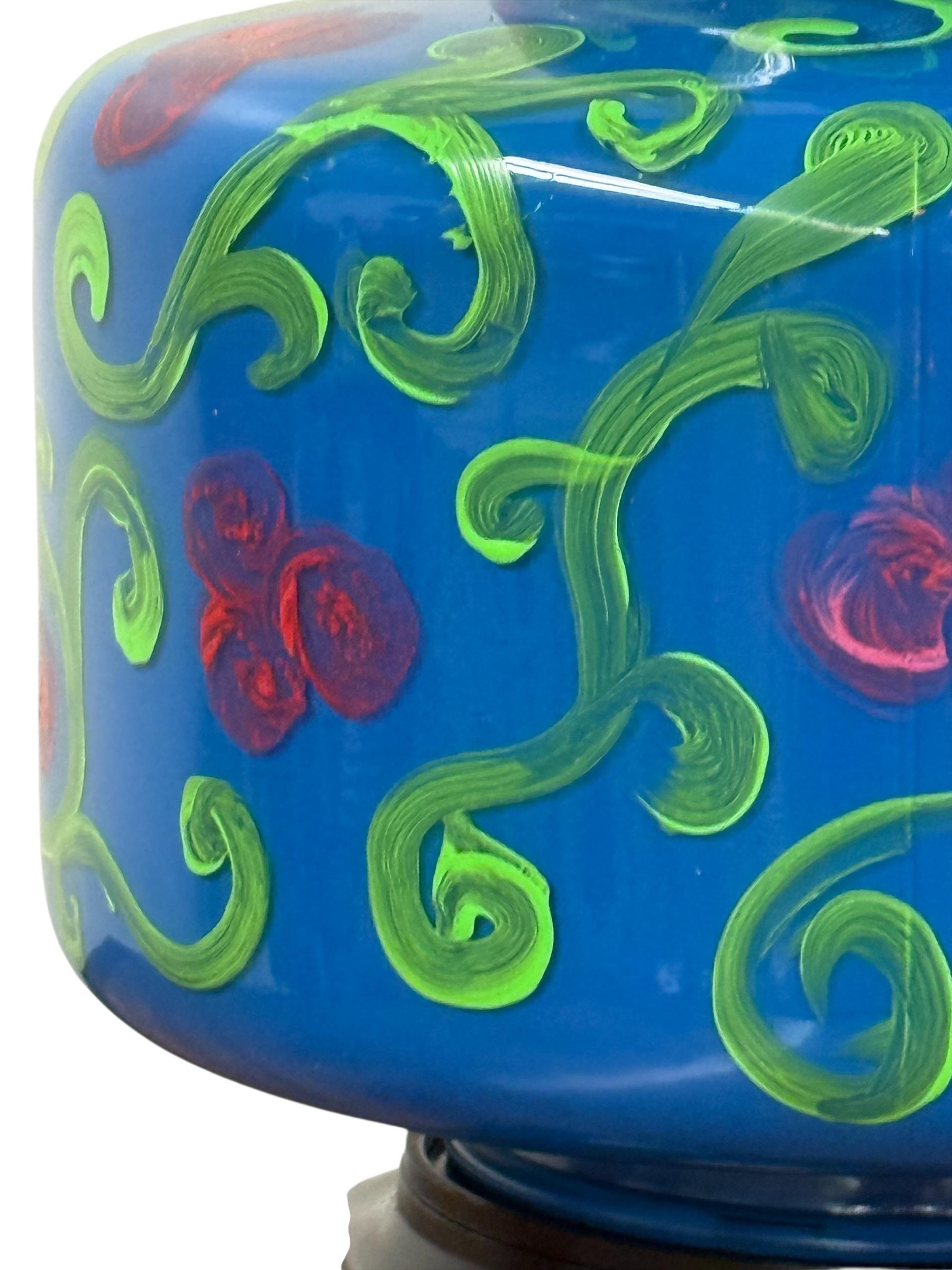 Hand Painted MCM Glass Lamp