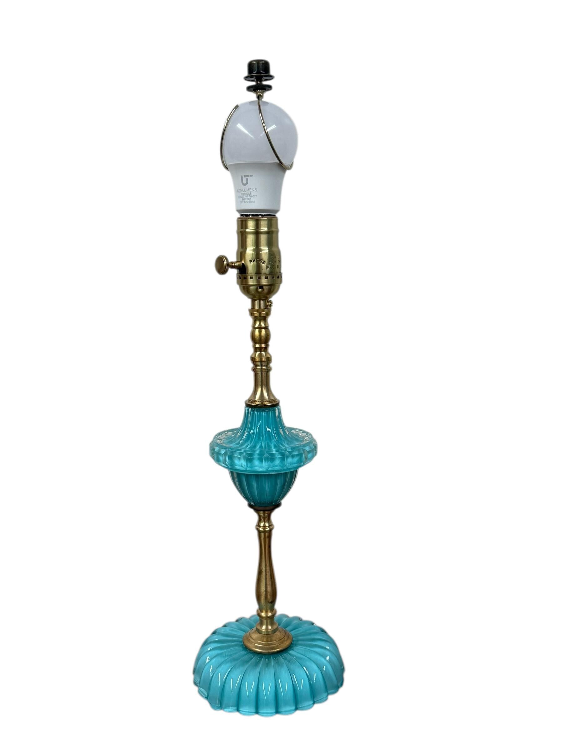Small Painted Turquoise Blue Glass Lamp