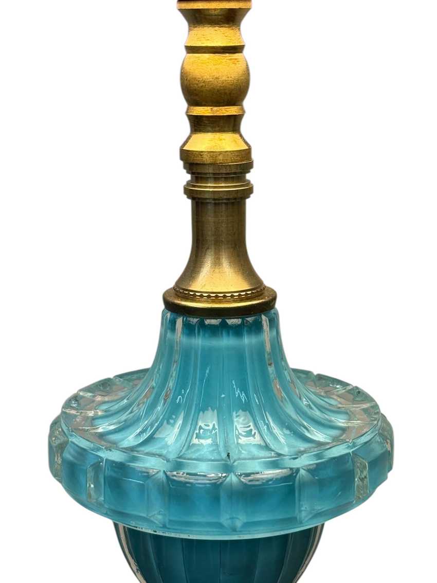 Small Painted Turquoise Blue Glass Lamp
