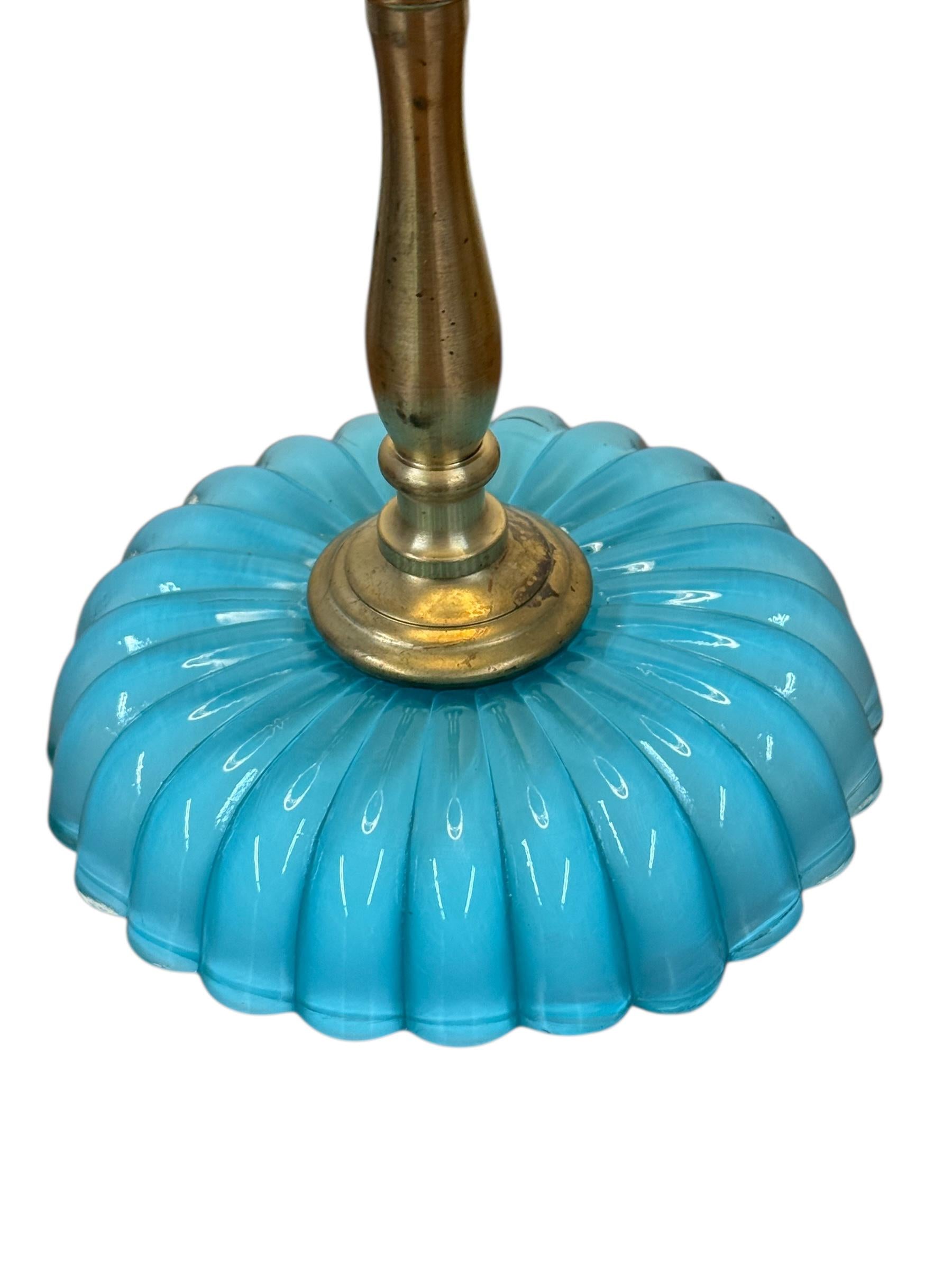 Small Painted Turquoise Blue Glass Lamp