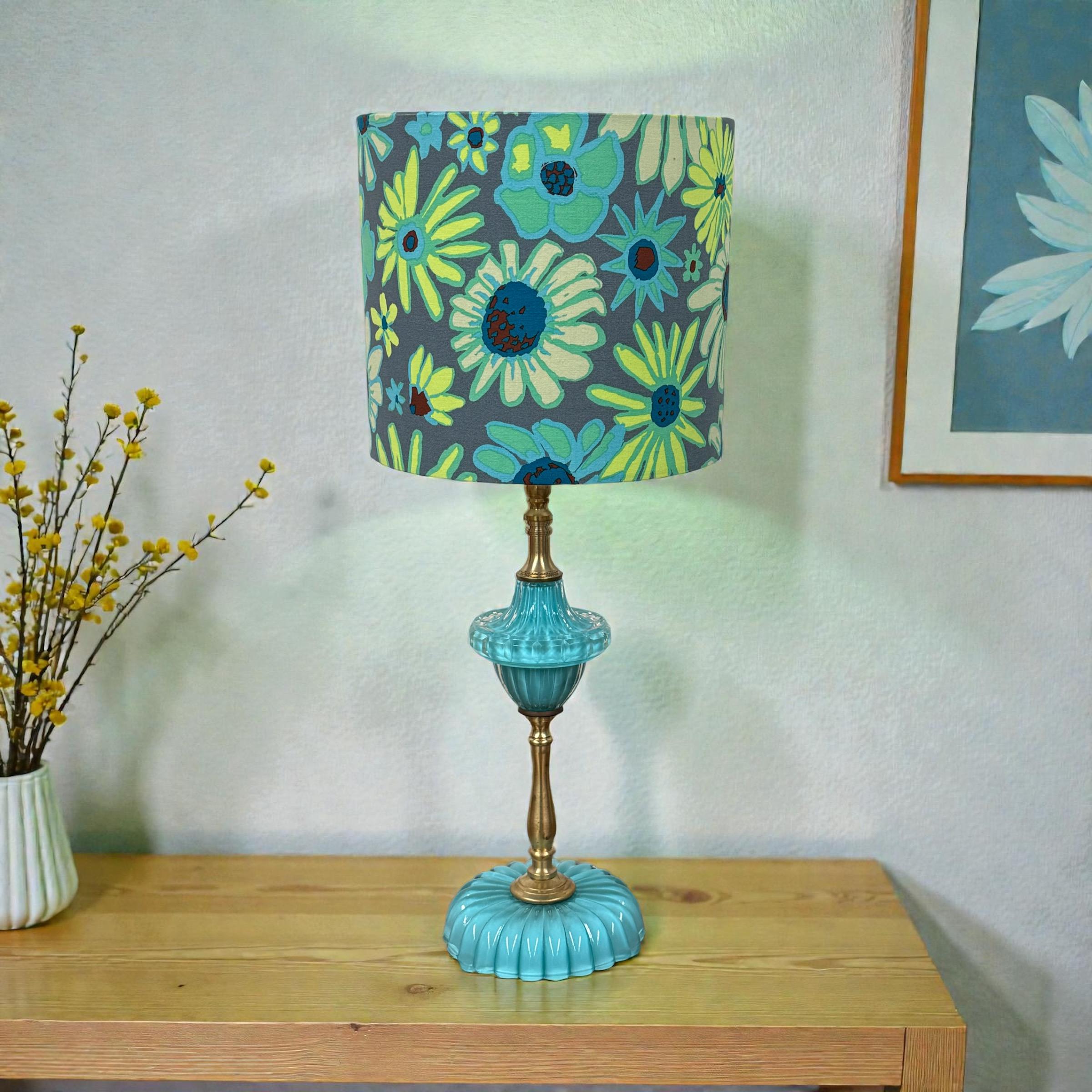 Small Painted Turquoise Blue Glass Lamp