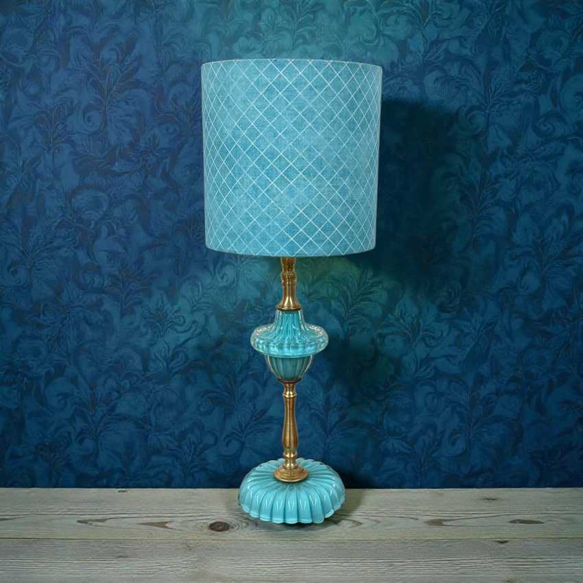 Small Painted Turquoise Blue Glass Lamp