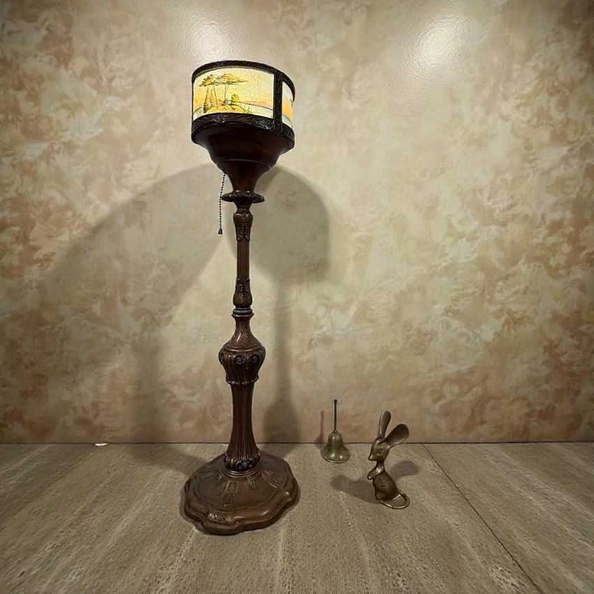 1920s Reverse Painted Working Tall Table Lamp, Vintage Antique Vintage Lighting, Art Deco Decorative Table Lamp