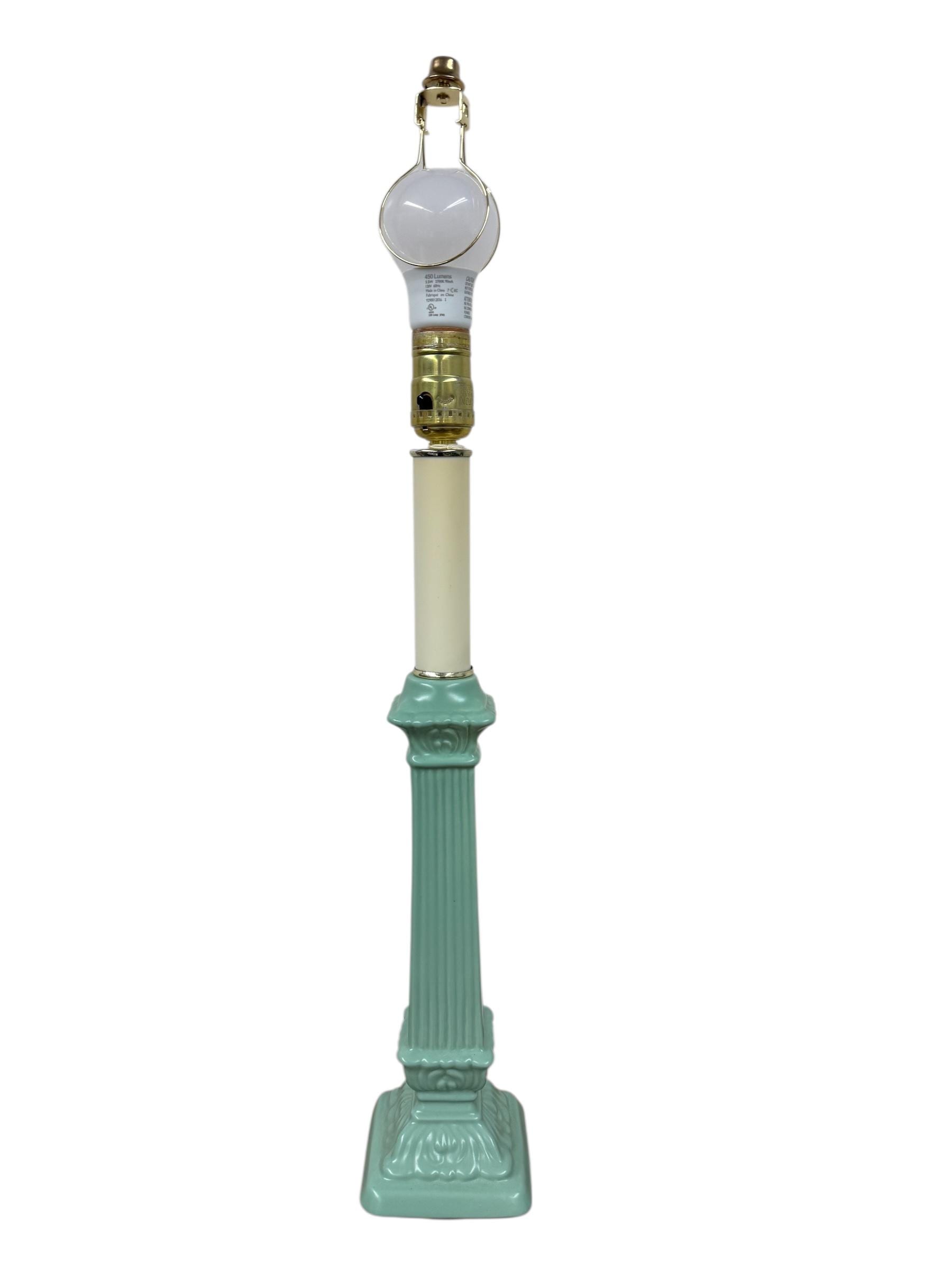 Tall Green Candle Stick Style Lamp, Table Lamp, Traditional Classic Accent Lamp