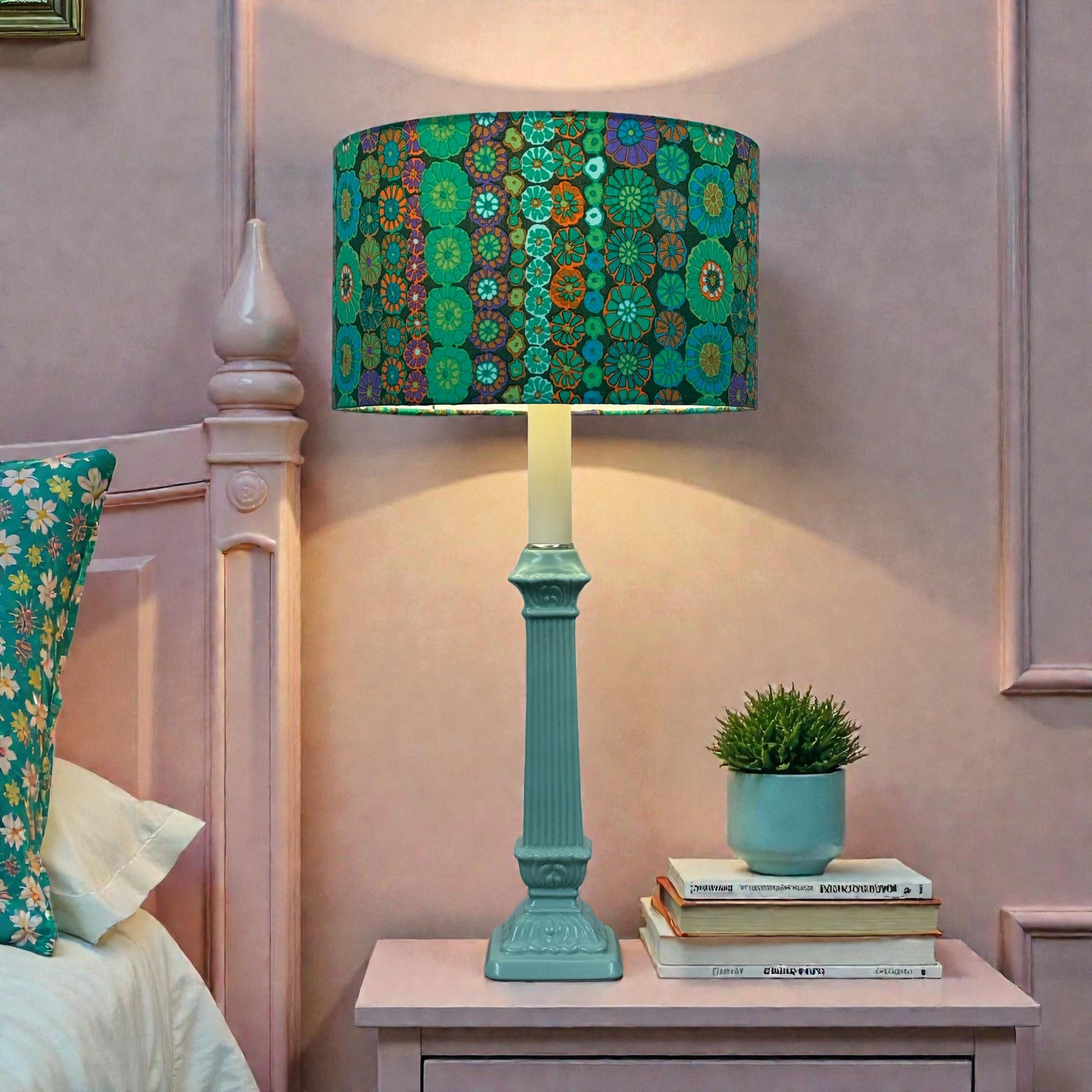 Tall Green Candle Stick Style Lamp, Table Lamp, Traditional Classic Accent Lamp
