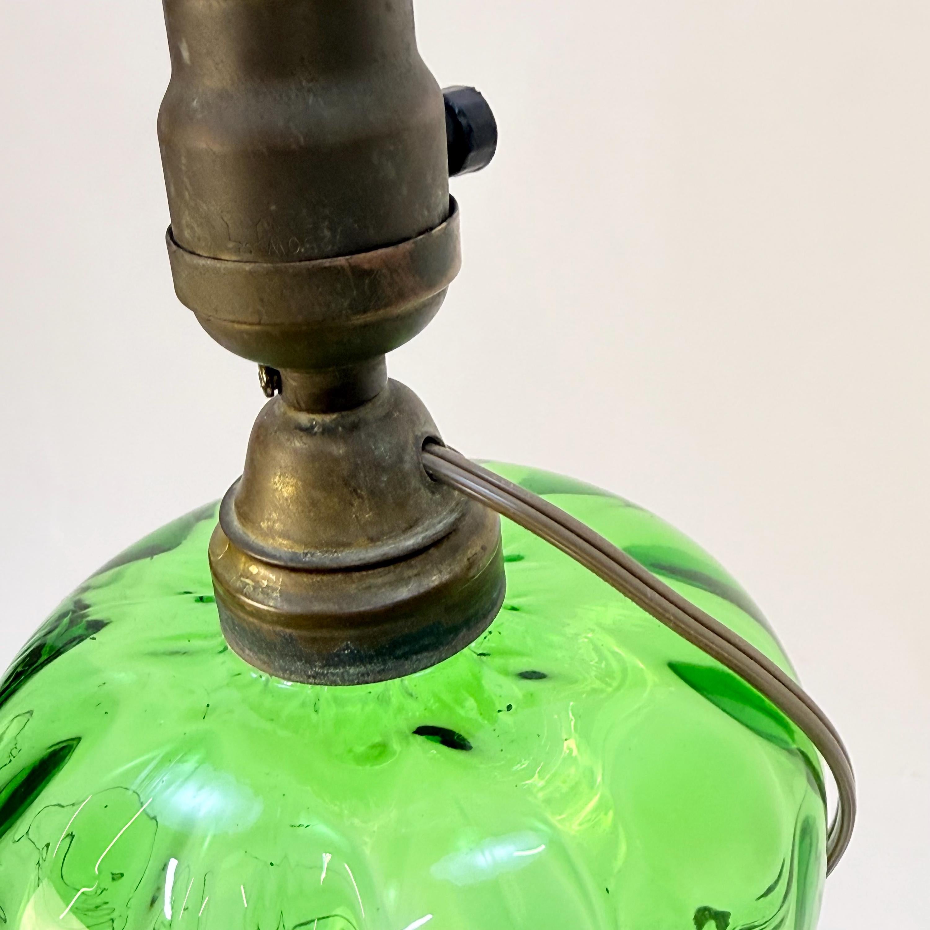 Vintage Green Thumbprint and Brass Lamp