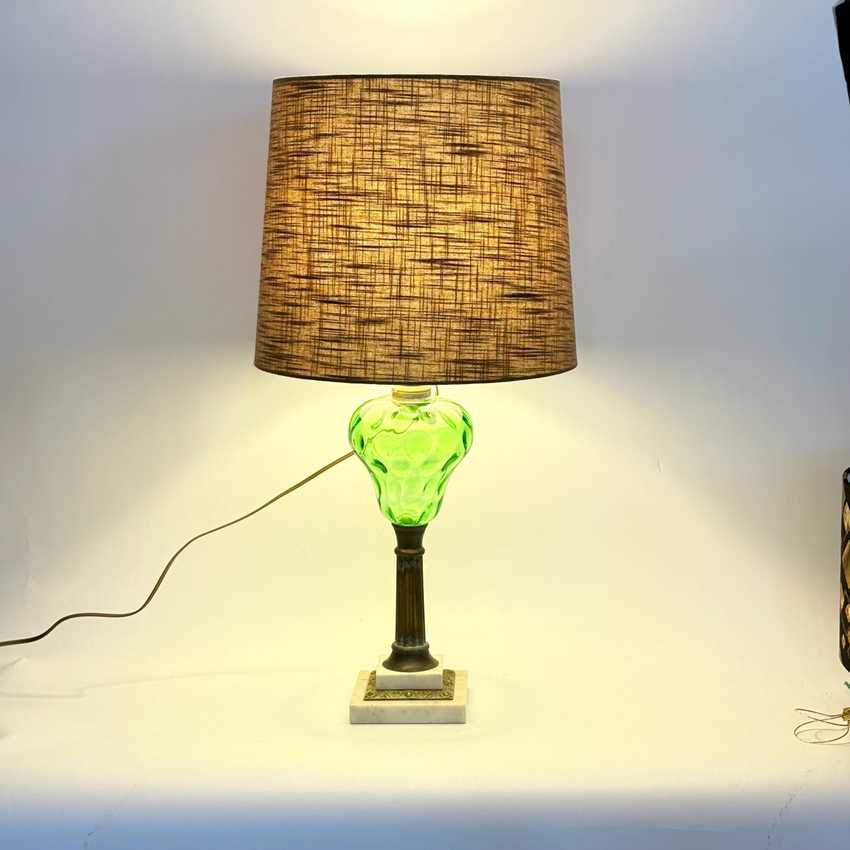 Vintage Green Thumbprint and Brass Lamp