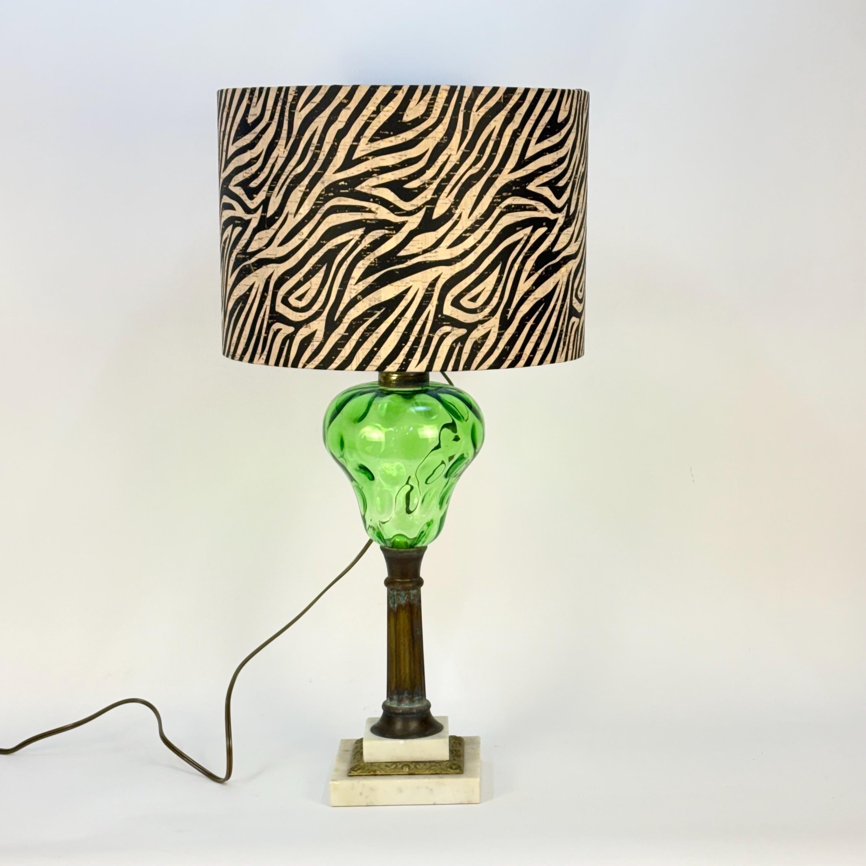 Vintage Green Thumbprint and Brass Lamp