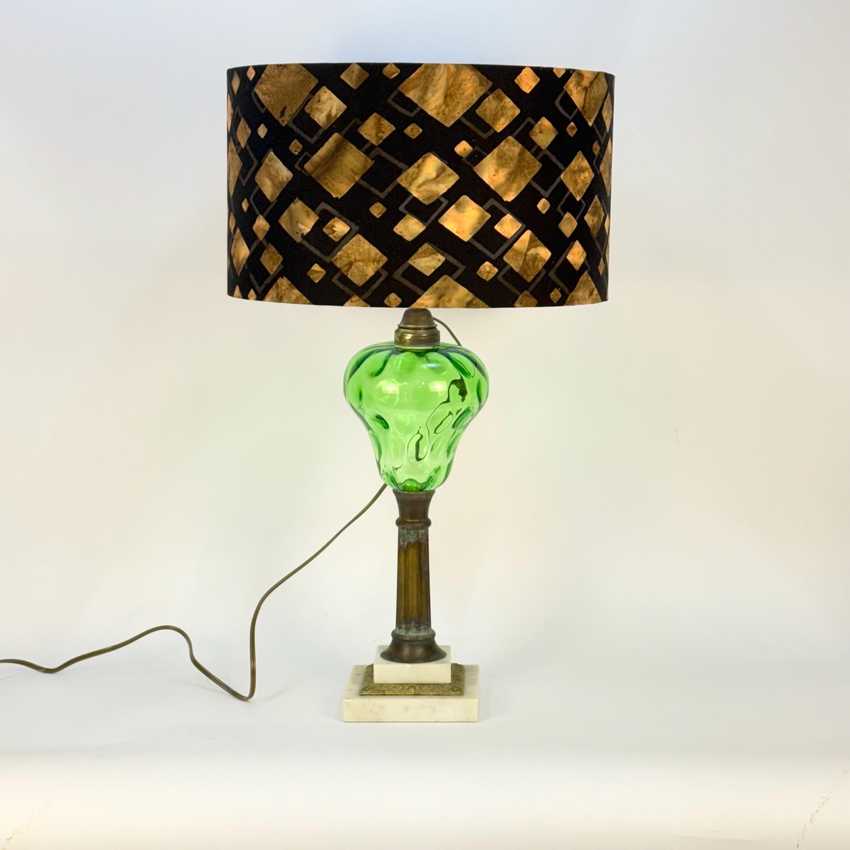 Vintage Green Thumbprint and Brass Lamp