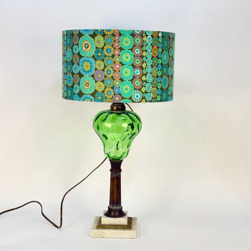 Vintage Green Thumbprint and Brass Lamp