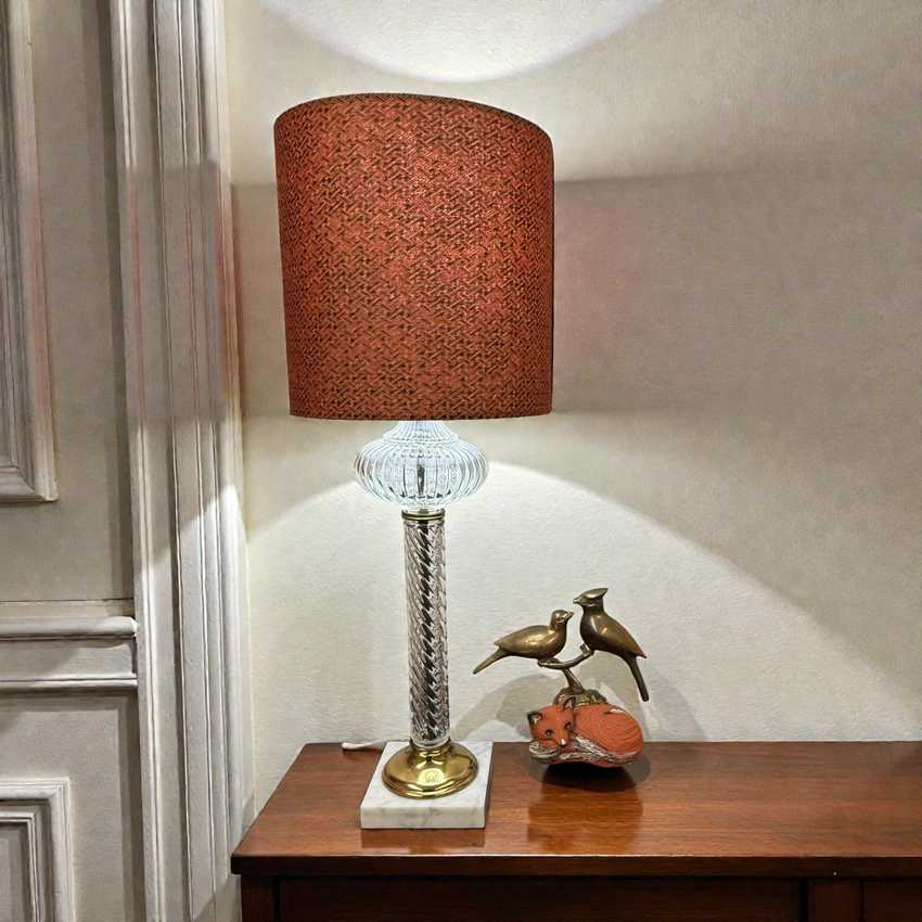 Tall Swirled Ribbed Glass Lamp, Textured Table Lamp, Modern Contemporary Swirled Lamp