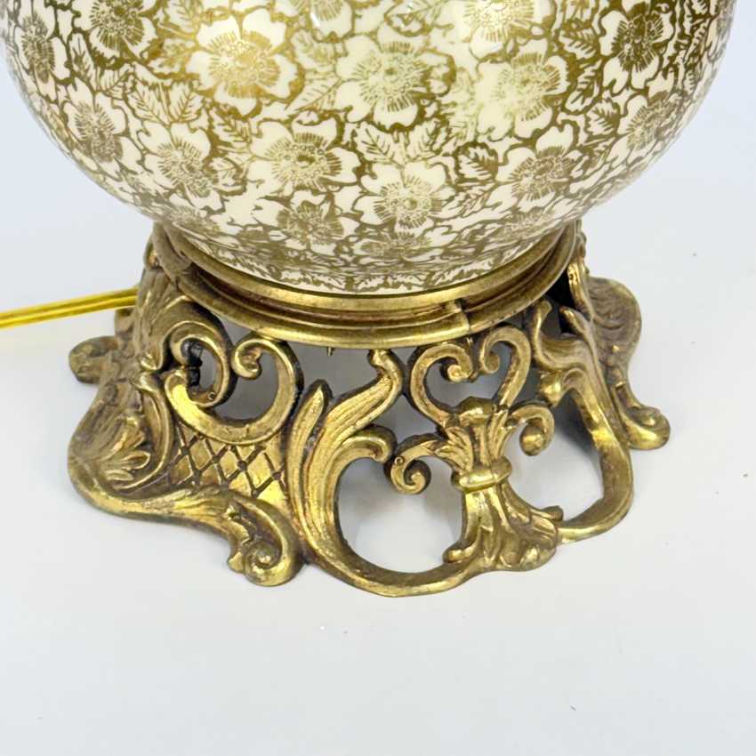 Metallic Gold Floral Pattern Lamp, Hollywood Regency Decorative Lamp, Glam Ornate Hollywood Lamp