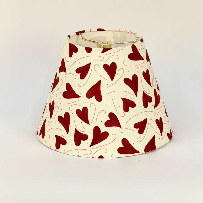 9 inch Cone Lamp Shade Covered in Red Hearts