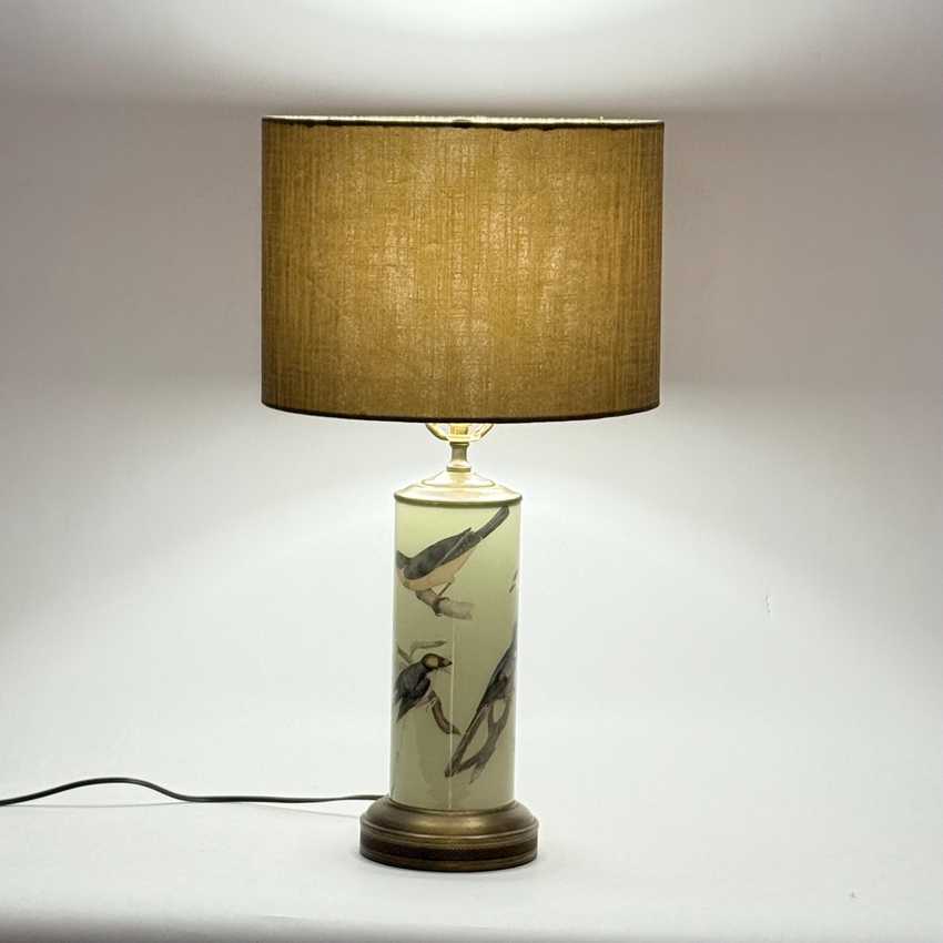 Reverse Handmade Decoupage Bird Lamp, Artisan Small Decoupage Lamp, Vintage Nature Bird Light