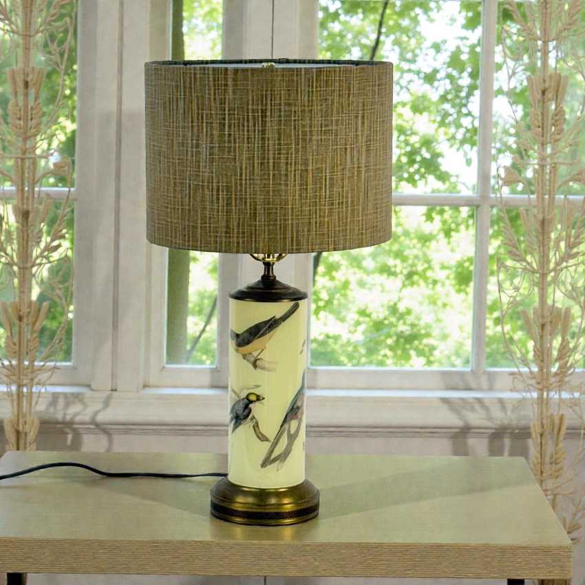 Reverse Handmade Decoupage Bird Lamp, Artisan Small Decoupage Lamp, Vintage Nature Bird Light